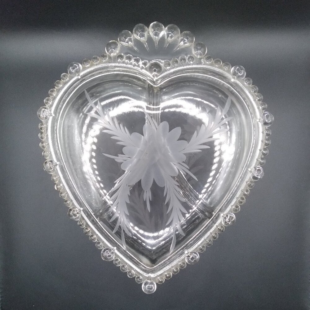 Vintage Paden City Glass Covered Dish Etched Flowers Jewelry Trinket Box Jewelry